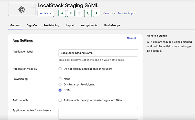Enabling SCIM provisioning on an Okta application